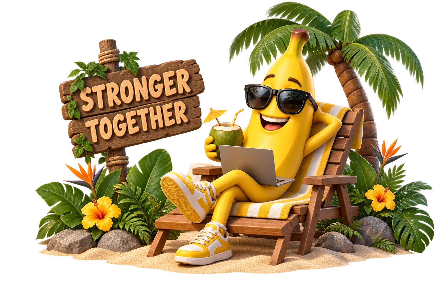 OUR COMMUNITY tropical King Potassium character illustration