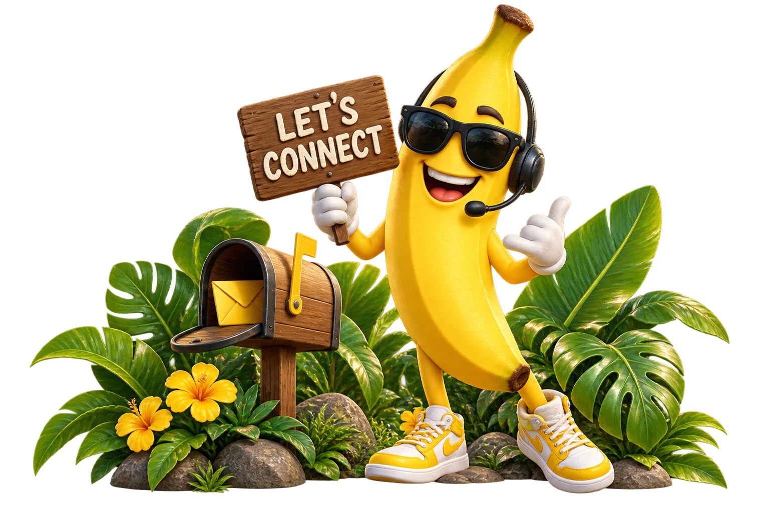CONTACT US tropical King Potassium character illustration